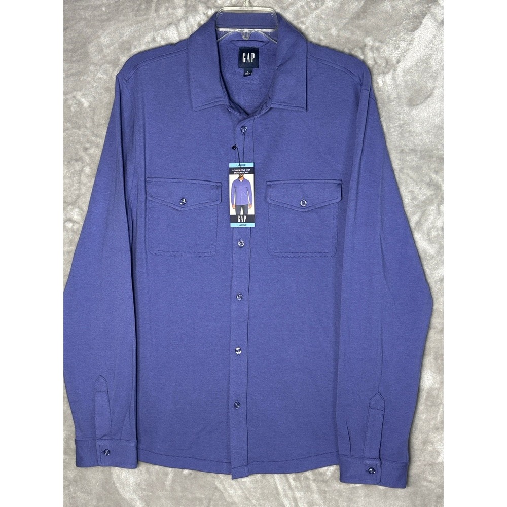 Gap Mens Large Long Sleeve Knit Button Down Shirt Blue Purple New NWT